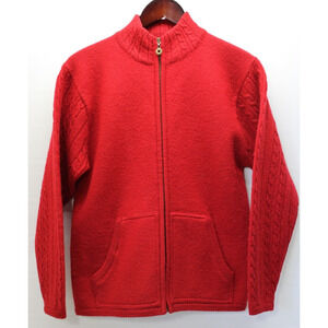 VINTAGE JANTZEN CLASSICS RED WOOL FULL ZIP CARDIGAN SWEATER WOMEN'S SMALL